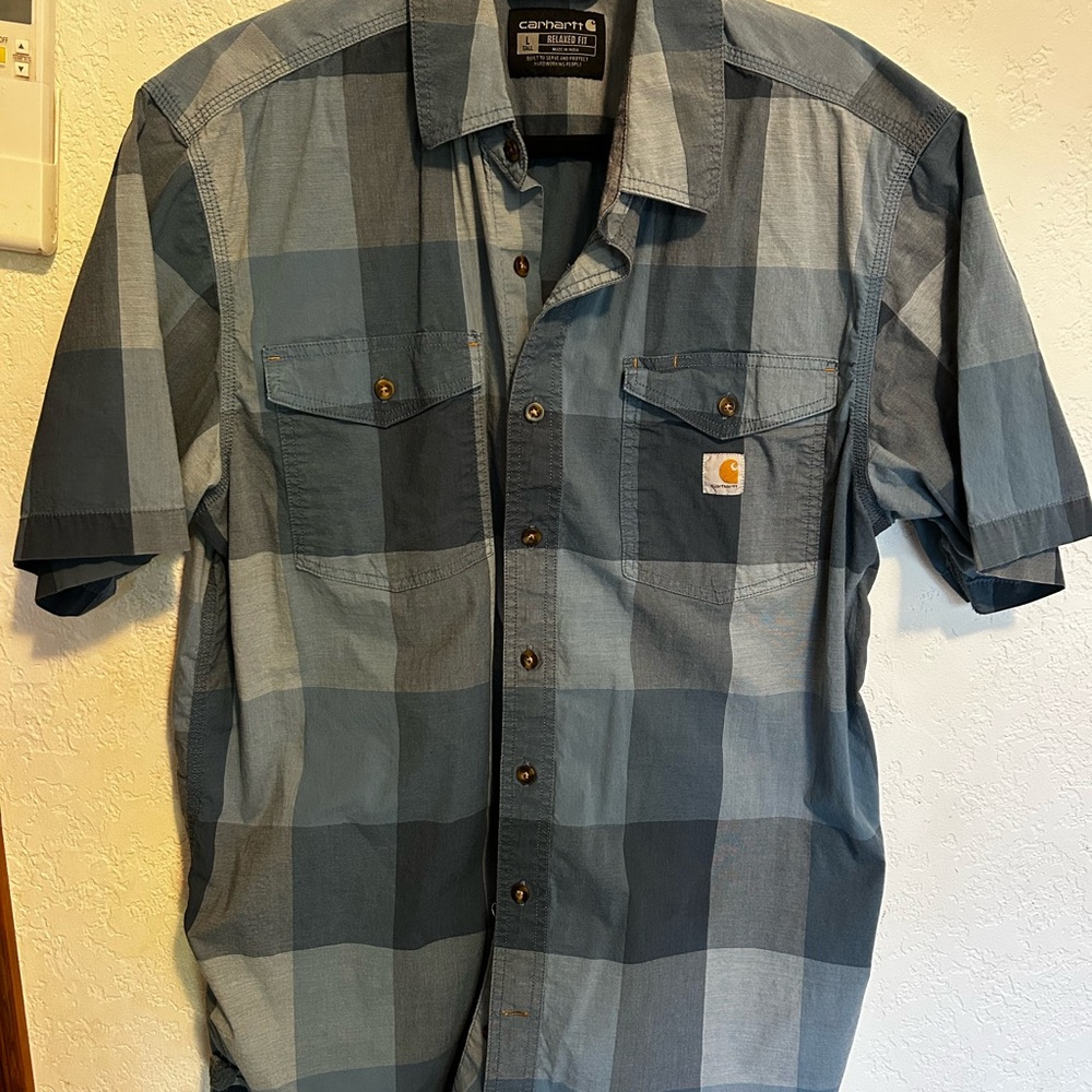 Carhartt Men's Blue Plaid Button-Down Shirt